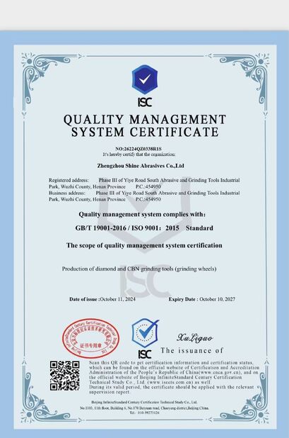 CHINA ZHENGZHOU SHINE ABRASIVES CO.,LTD certificaten
